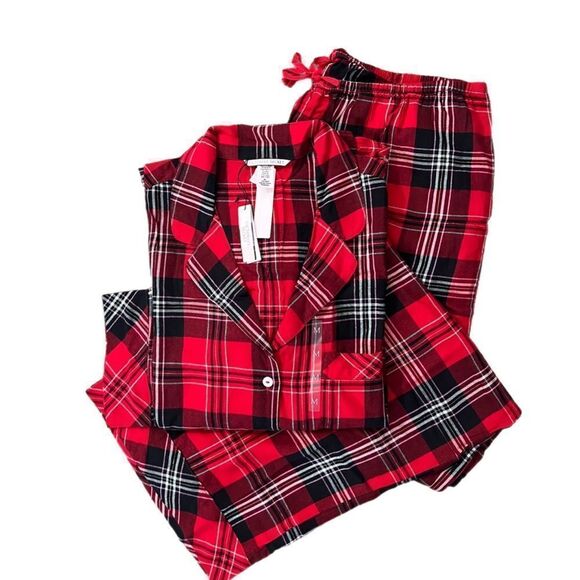 Victoria’s Secret Shimmer Cotton Flannel long sleeve pajama set Red Plaid - Picture 1 of 3